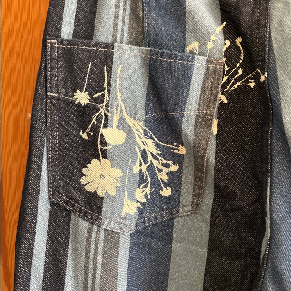 Free People Blue Striped Floral Embroidered Pants - Picture 6 of 11